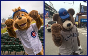 Left: Clark, the official mascot. Right: Billy Cub, the defendant's unofficial mascot.